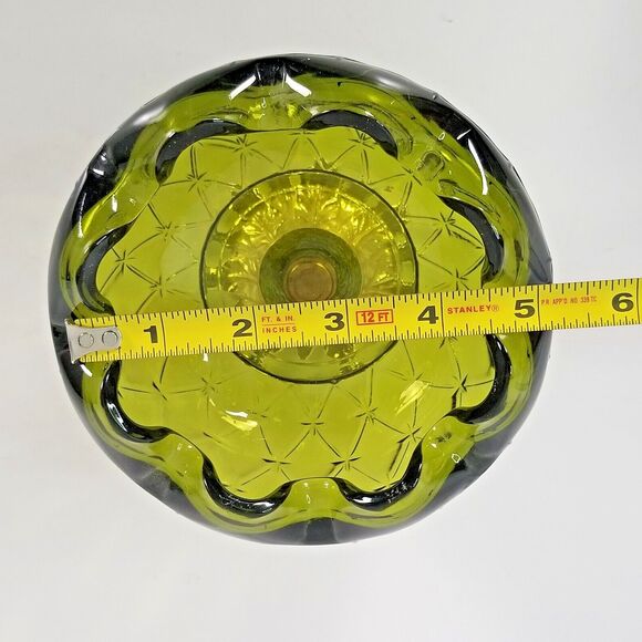 VTG Indiana Glass Avocado Green Crimped Edge Diamond Duette Bowl MCM Pineapple - Picture 4 of 9